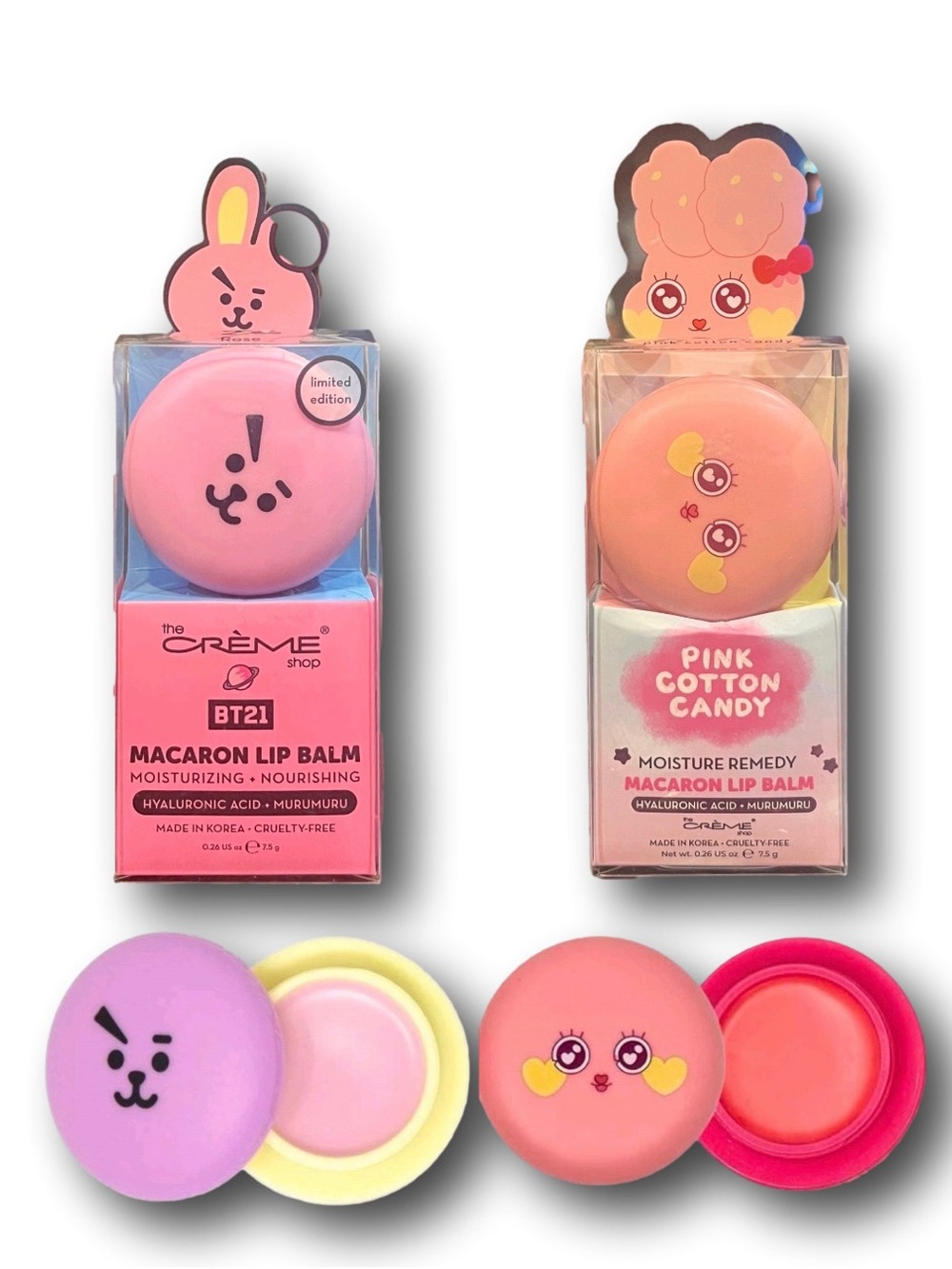 The Crème Shop Macaron Moisturizing Lip Balm Bundle- Pink Candy & BT21 Rose